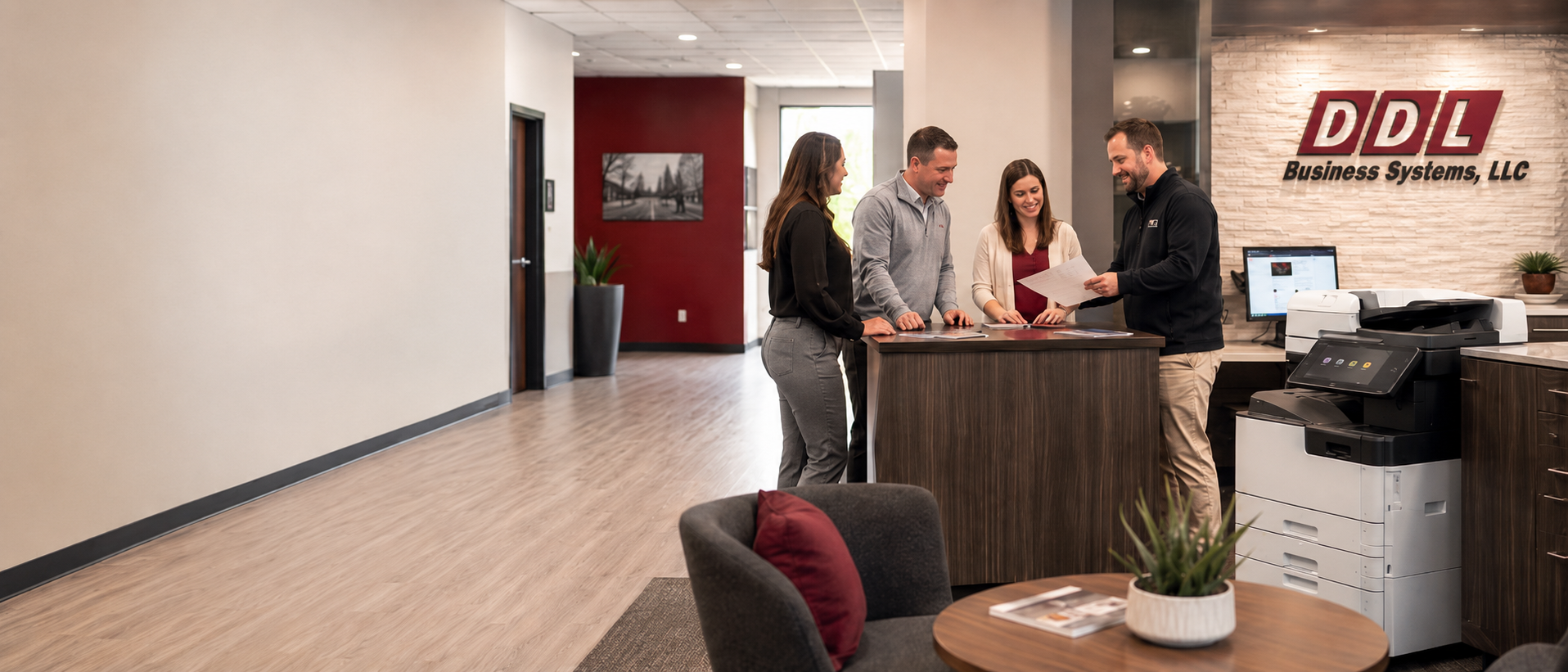 People reviewing copier contract