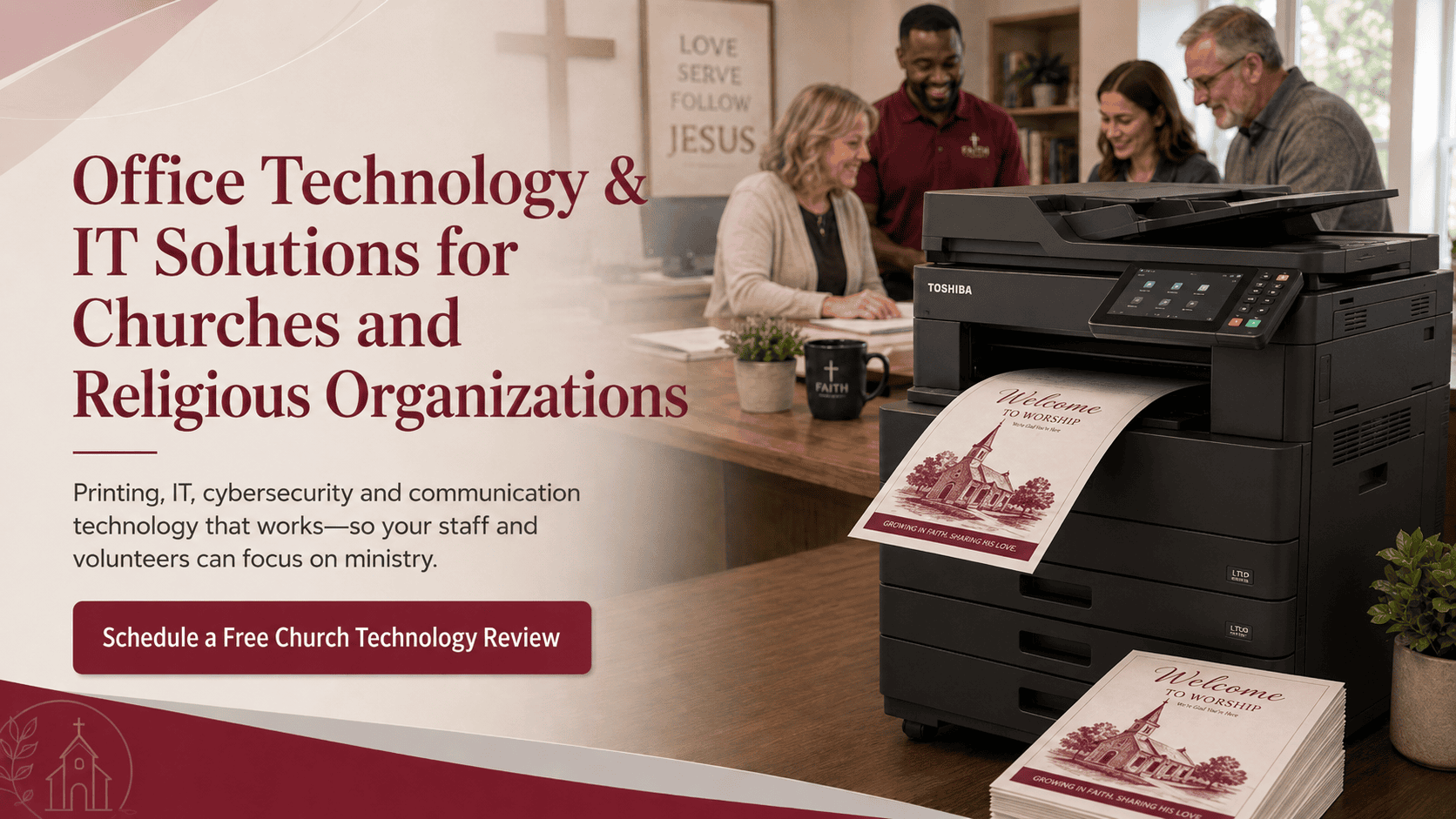 Parishioners printing flyers